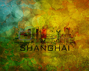Shanghai City Skyline on Grunge Background Illustration