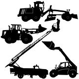 Set of silhouettes construction machinery. Vector illustration