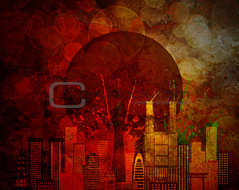 Tokyo Skyline Japan Flag Grunge Background Illustration