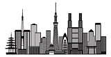 Tokyo City Skyline Black and White Illustration