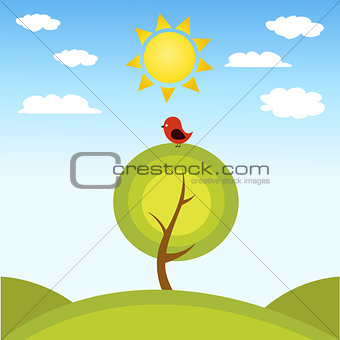 Illustration of a tree and a bird