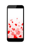 modern smartphone with hearts