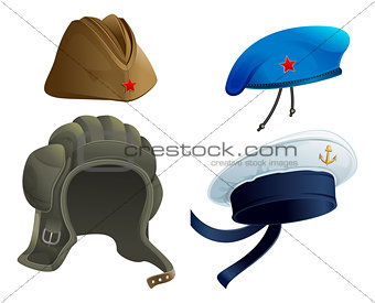 Set Military Army headdress. Russian military garrison cap. Modern Military hat