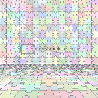 Jigsaw puzzle blank room in perspective. Vector illustration