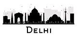 Delhi City skyline black and white silhouette.
