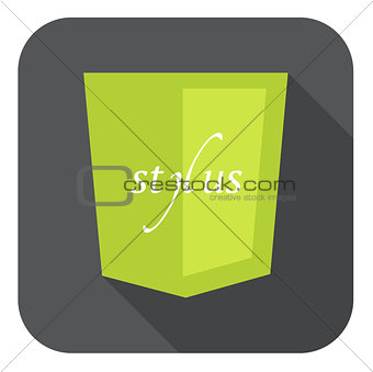 vector illustration of light green shield with css stylus, isolated web site development icon on white background