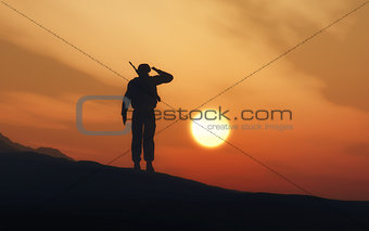 Silhouette of a soldier saluting