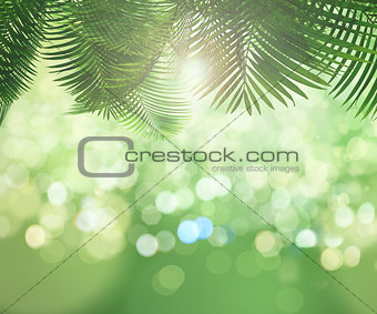 3D background of leaves on bokeh light background