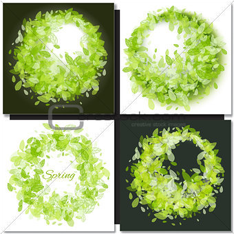 Set of Spring backgrounds with green leaves