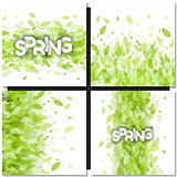 Set of Spring backgrounds with green leaves and letter