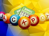 Bingo balls and cards over geometric background