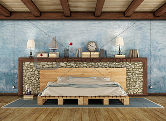 Rustic bedroom with pallet double bed