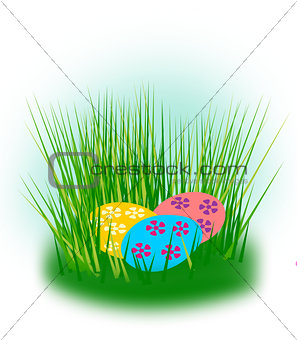 Easter eggs hidden in the grass.