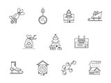 Merry Christmas line vector icons set