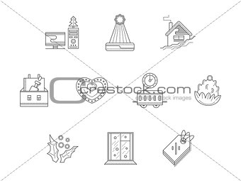 Christmas corporate event line vector icons set