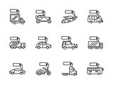 Vehicles sale black line vector icons set