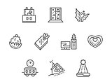 New Year at work black line vector icons set