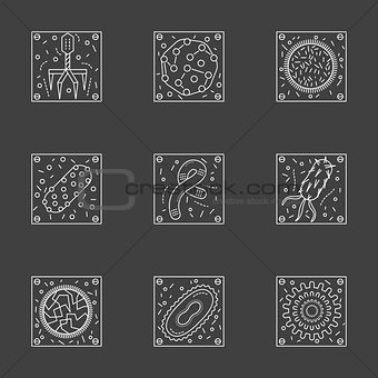 White line viruses and bacteria vector icons set