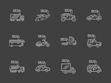 Sale vehicles white flat line vector icons set