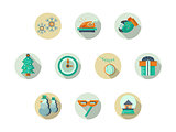 Christmas attributes round flat vector icons set