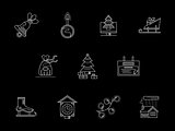 Winter holidays theme white line icons collection