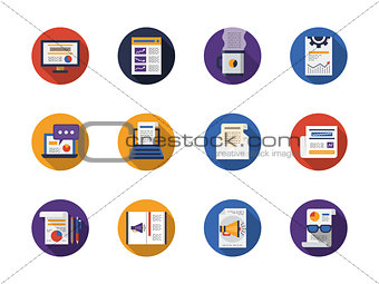 Round flat color web articles vector icons set