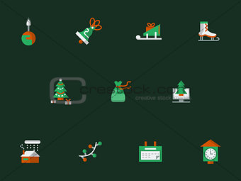 Christmas flat vector icons on dark green