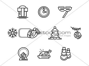 Christmas symbols black line vector icons set