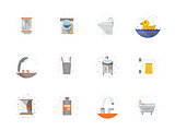 Bathroom flat color icons vector collection