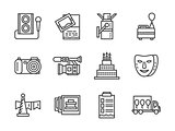 Event agency black simple line vector icons set