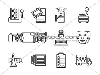 Event agency black simple line vector icons set