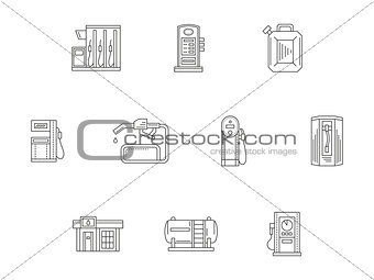 Filling and charge station flat line vector icons