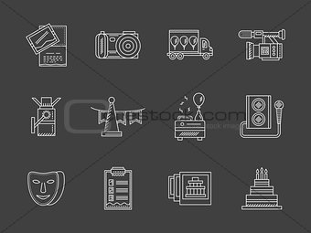 Party agency white line vector icons