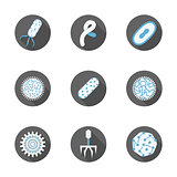 Microbiology round flat vector icons set