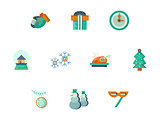 New Year party flat style vector icons set