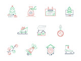 Winter theme color line icons vector collection