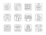Train station and service flat line vector icons
