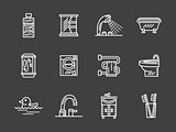 Bath objects white line icons vector collection