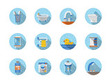 Bathroom and hygiene round flat vector icons