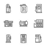 Gas station black line vector icons collection