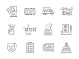 Black flat line party icons vector collection