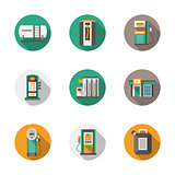 Round flat style gas station vector icons