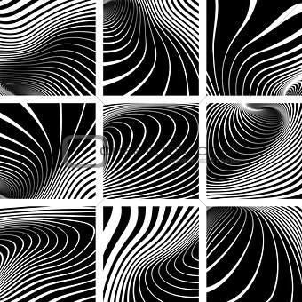 Illusion of whirl movement. Lines patterns set.