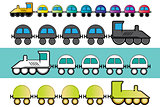 design stamps with cartoon train illustration