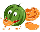 Watermelon eating pumpkin
