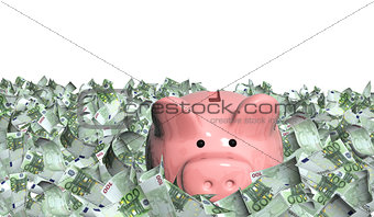 Euro banknotes and piggy bank