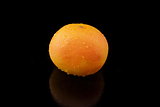 a grapefruit with drops of water on black background