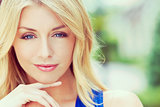Instagram Style Portrait of Blond Woman With Blue Eyes
