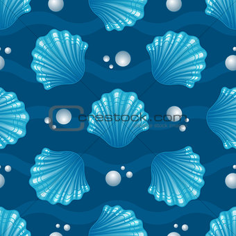 Seamless patterns with seashells and pearls