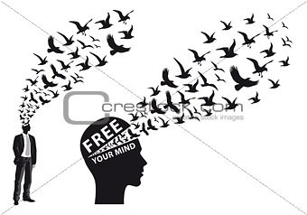 Businessman with flying birds, vector